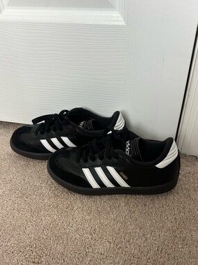 adidas Kids Samba Black with White Stripes